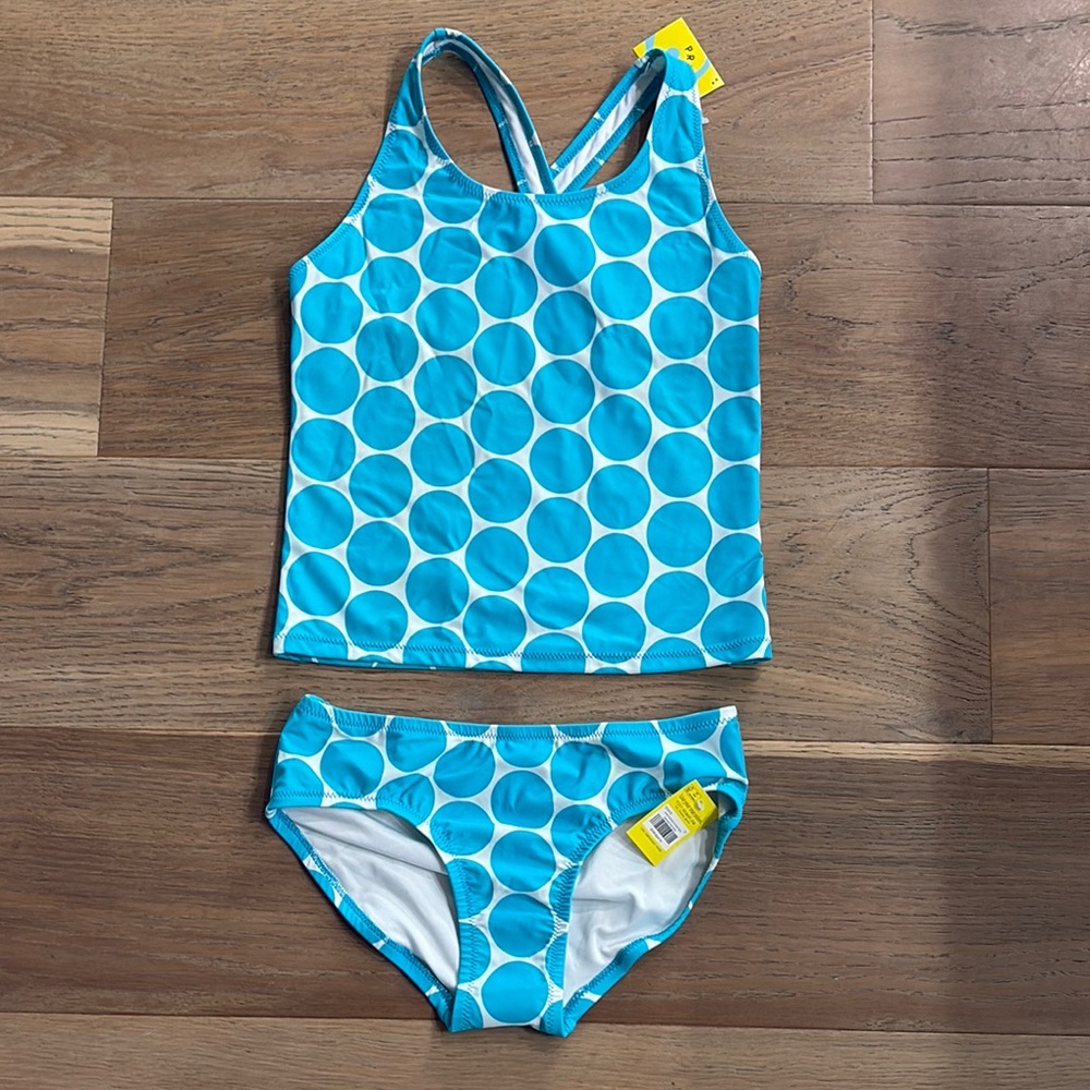 Blue Polka Dot Tankini Swim Set